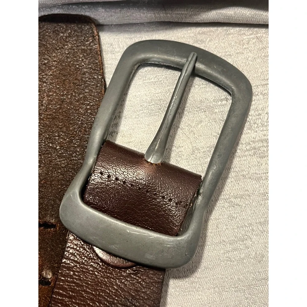 D&G Dolce & Gabbana Vintage Brown Genuine Leather Belt Matte Silver Buckle 44in